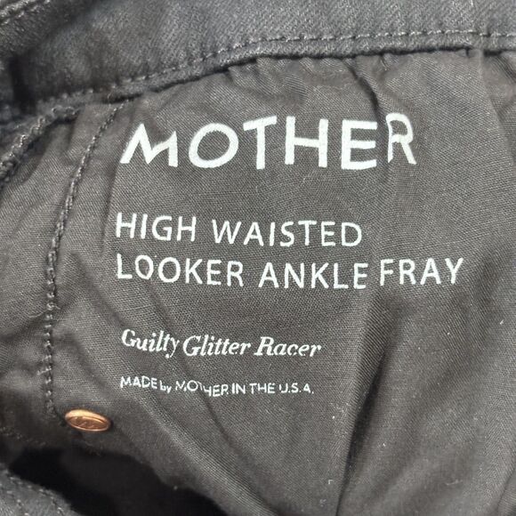 Mother Jeans Womens 24 Black High Waisted Looker Ankle Fray Guilty Glitter Racer - Picture 12 of 15